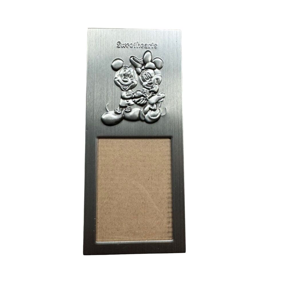 Disney Picture Frame Mickey & Minnie Mouse Sweethearts Silver Gray w/ Stand